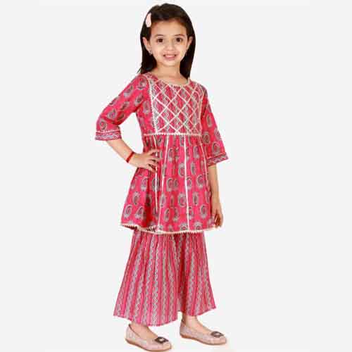 Girls Ethnic Motif Printed Kurta With Sharara