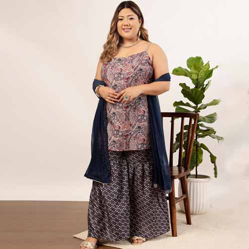 Motifs Print  Kurti With Sharara & Duppata