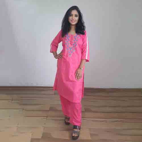 Beautiful Embroidery Kurti With Lace On Both Sleeves