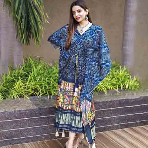 Beautiful Digital Printed Kaftan With Dori Jhumka