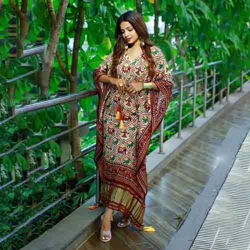 Beautiful Digital Printed Kaftan With Dori Jhumka