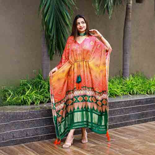 Beautiful Digital Printed Kaftan With Dori Jhumka