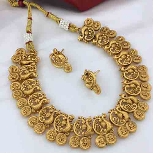 Traditional Peacock Lakshmi Coin Necklace