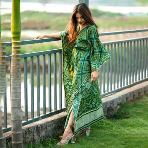 Beautiful Digital Printed Kaftan With Dori Jhumka