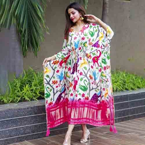 Beautiful Digital Printed Kaftan With Dori Jhumka