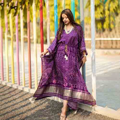 Beautiful Digital Printed Kaftan With Dori Jhumka