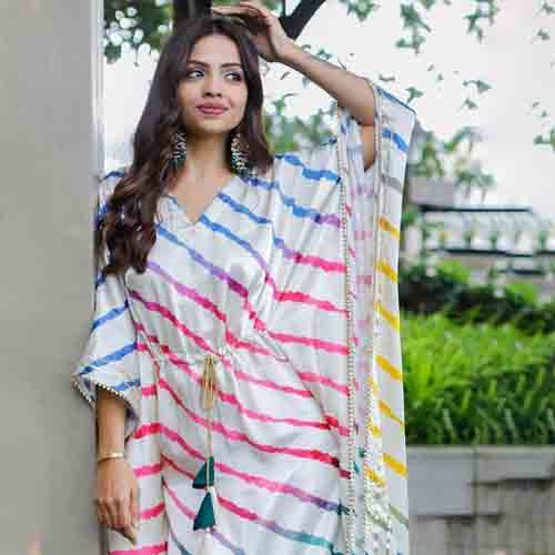 Beautiful Digital Printed Kaftan With Dori Jhumka