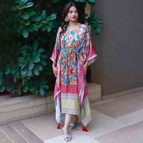 Beautiful Digital Printed Kaftan With Dori Jhumka