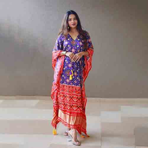 Beautiful Digital Printed Kaftan With Dori Jhumka