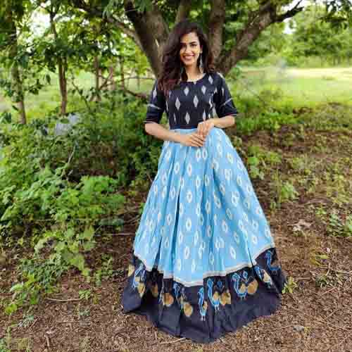 Pure Rubi Cotton Gown with Digital Ikkat Print