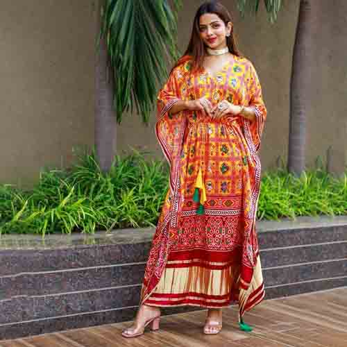 Beautiful Digital Printed Kaftan With Dori Jhumka